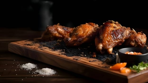 Grilled chicken wings on the grill, showcasing succulent roasted chicken with aromatic rosemary, and perfectly baked chicken thighs, promising a mouthwatering culinary experience.