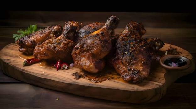 Grilled chicken wings on the grill, showcasing succulent roasted chicken with aromatic rosemary, and perfectly baked chicken thighs, promising a mouthwatering culinary experience.