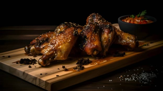 Grilled chicken wings on the grill, showcasing succulent roasted chicken with aromatic rosemary, and perfectly baked chicken thighs, promising a mouthwatering culinary experience.