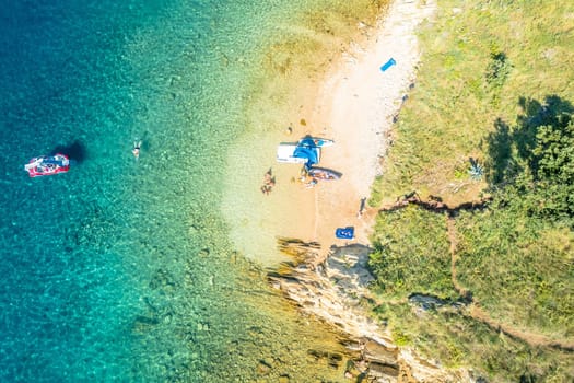 Idyllic beach on Rab island aerial view, archipelago of Croatia