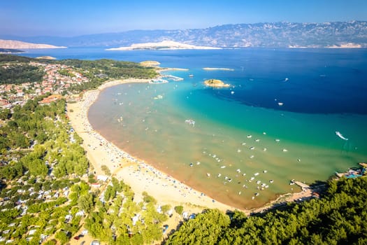 San Marino beach in Lopar on Rab island aerial view, archipelago of Croatia