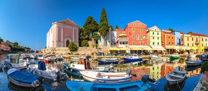 Town of Veli Losinj harbor colorful panoramic view, Island of Losinj, archipelago of Croatia