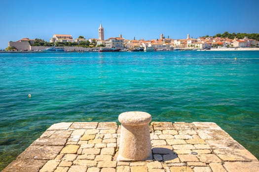 Historic town of Rab scenic beach and architecture view, Island of Rab, archipelago of Croatia