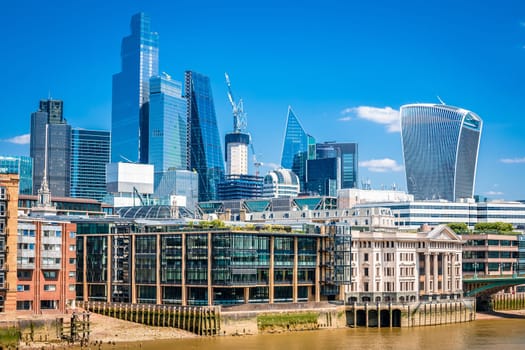 London City skyline view from Thames river, capital of United Kingdom