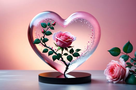 red rose in glass heart, love concept .