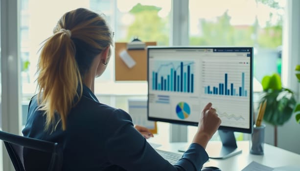 Asian woman using futuristic interface of a dashboard