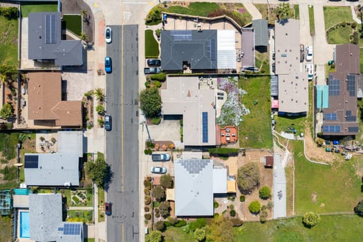 Aerial view of house with blue sky in suburb city in San Diego, California, USA.