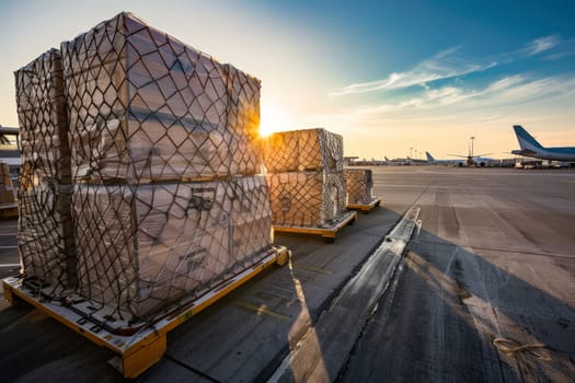 Cargo flights being grounded at an airport, world of air cargo transportation, Generative AI.