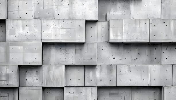A wall constructed of grey concrete cubes arranged in a geometric pattern, creating symmetry and parallel lines. The building material provides a sturdy and modern appearance