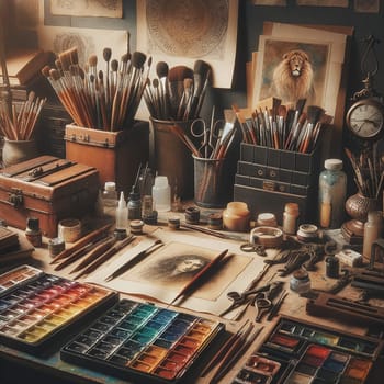 The Artistic Journey: Vintage-Inspired Toned Picture of an Artistic Setup