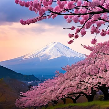 Japan's Spring Canvas: Fuji Mountain and Cherry Blossoms
