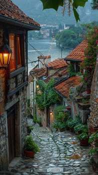 A cobblestone alleyway in an old European town, evoking history and charm.