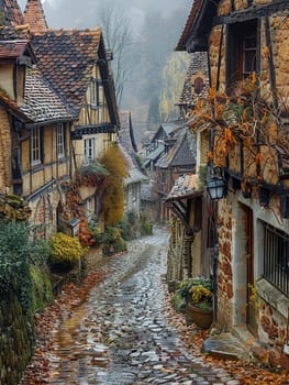 A cobblestone alleyway in an old European town, evoking history and charm.