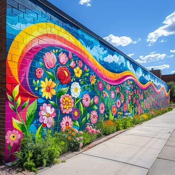 A vibrant mural painting on an urban wall, celebrating art and community expression.