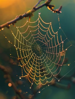 Glistening raindrops on a spider web, capturing the intricacy and beauty of nature.