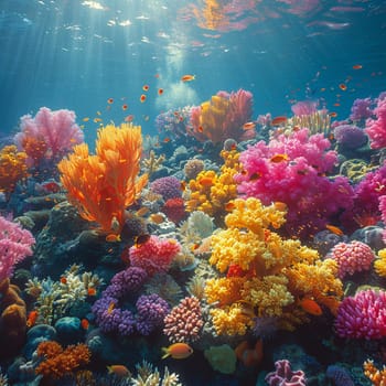 A vibrant coral reef teeming with marine life, highlighting biodiversity.
