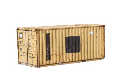 An isolated image of a yellow shipping container. Perfect for logistics, transportation, and industrial-themed designs