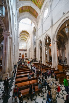 MADRID, SPAIN, Nov 17, 2023, Interior of main nave of the Cathedral of Santa Maria la Real de la Almudena, High quality photo