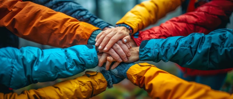 A group of people are holding hands in a circle by AI generated image.