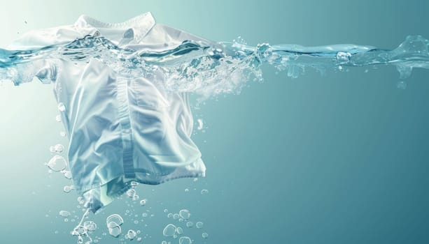 A person's head is submerged in water, with their shirt by AI generated image.