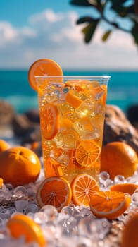 Orange Fruit Tea in a clear plastic cup.