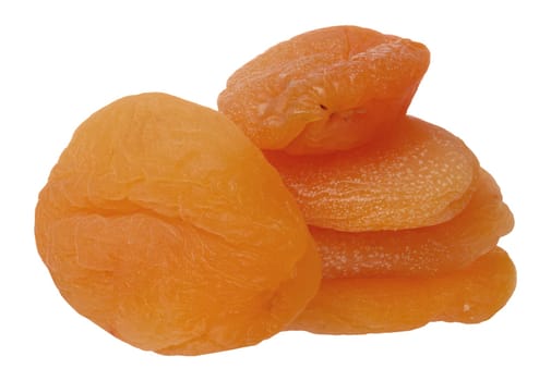 Stack of dried apricots on isolated background, close up