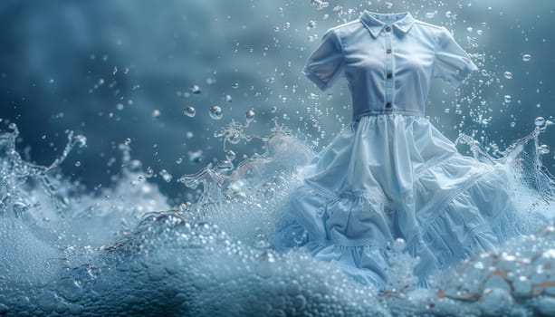 A shirt is being washed in a bathtub with water splashing around it by AI generated image.