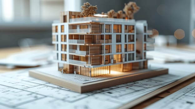 A model of a building on top of some papers