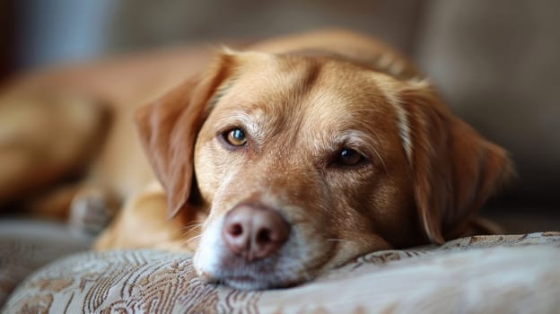 A close up of a dog laying on top of the couch