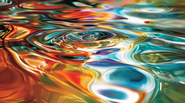 A colorful abstract painting of a swirling liquid with many colors