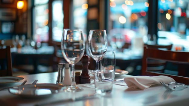 A table with two wine glasses and a salt shaker on it