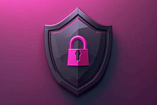 A pink shield with a keyhole in the middle. The shield is a symbol of protection and security