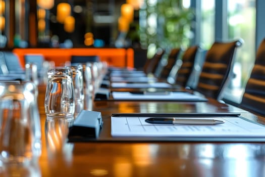 Empty modern conference room with chairs and table, Conference room before meeting.