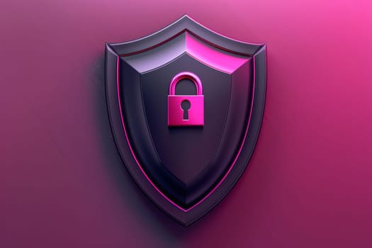 A pink shield with a keyhole in the middle. The shield is a symbol of protection and security