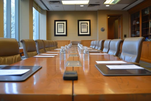 Empty modern conference room with chairs and table, Conference room before meeting.