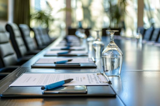 Empty modern conference room with chairs and table, Conference room before meeting.