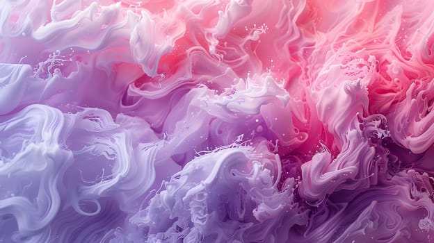 Vivid swirls of pink and purple ink create a mesmerizing pattern in water. This artistic display resembles a woolen fashion accessory with shades of magenta and violet