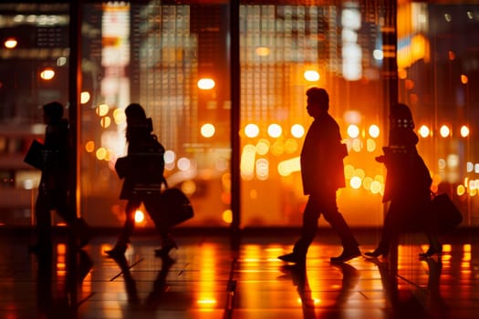 silhouettes of busy people walking in the city. Contemporary lifestyle concept. Generative AI.