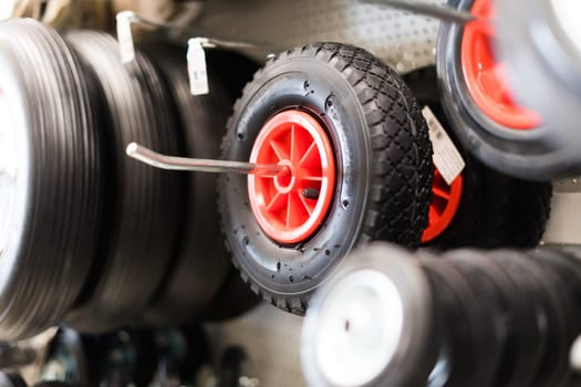 Industrial trolley Swivel Rubber Caster Wheels in a store not fixed and break wheel.