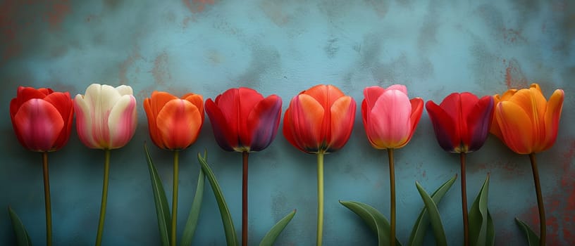 Colorful tulip flowers on vintage background. Selective focus.