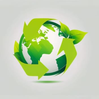 Earth Day: Ecology concept with green globe and green leaves. Vector illustration.