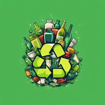 Earth Day: Recycling symbol made of bottles and glass. Vector illustration.