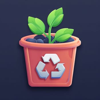 Earth Day: Plant in pot with recycle symbol on dark background. Vector illustration.