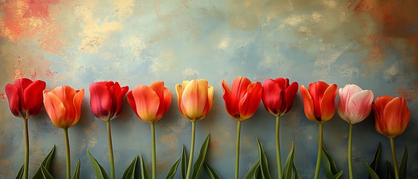 Colorful tulip flowers on vintage background. Selective focus.