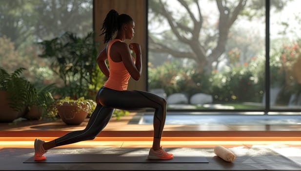 Young Woman Doing Stretching Exercise On Yoga Mat In Fitness Center