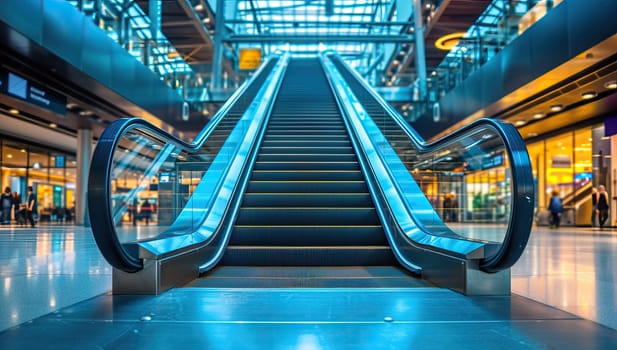 Upward escalator in modern airport terminal
