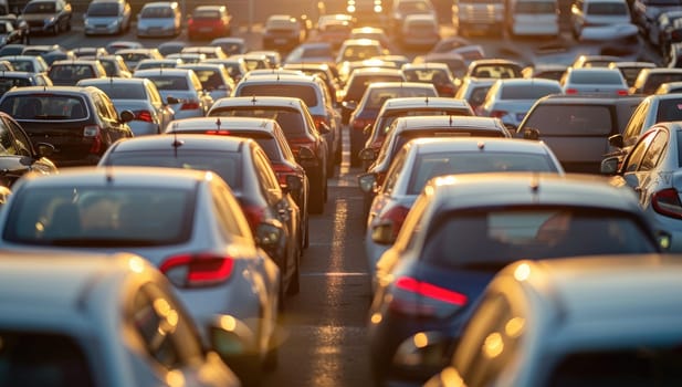 Evening traffic jam with numerous cars