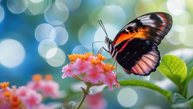 Butterfly on the flower in the garden with bokeh background