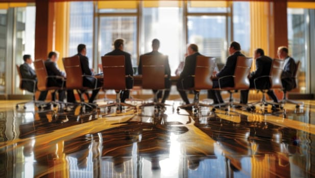 Business people in a meeting room in a modern office building. Blurred background
