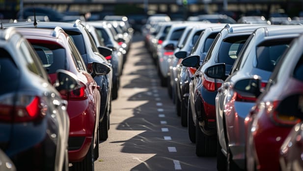 Cars parking in a row in a row on a sunny day